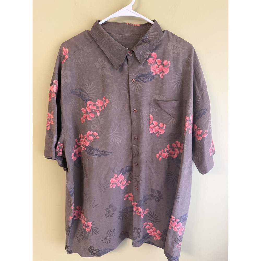Firethorn‎ Silk Mens XXL Hawaiian Button Down Shirt Floral Brown Tropical
